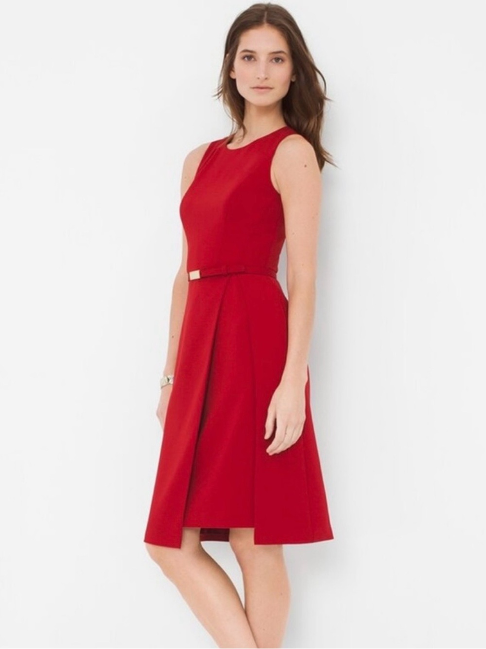 White House Black Market Red Sleeveless Midi Fit-and-Flare Dress